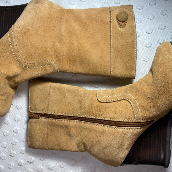 Vintage Yellow Box Womens Suede Dime Boots Wedge Heel Mid-Calf - Picture 11 of 16